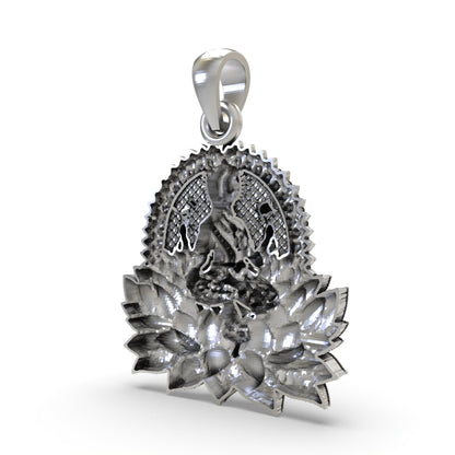 925 Silver Lakshmi Maa Lotus Pendant | Wealth & Prosperity Jewelry