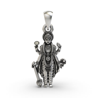 925 Sterling Silver Lord Vishnu Pendant | Four-Armed Narayana with Shankh, Chakra, Gada & Lotus | Devotional Hindu Jewelry