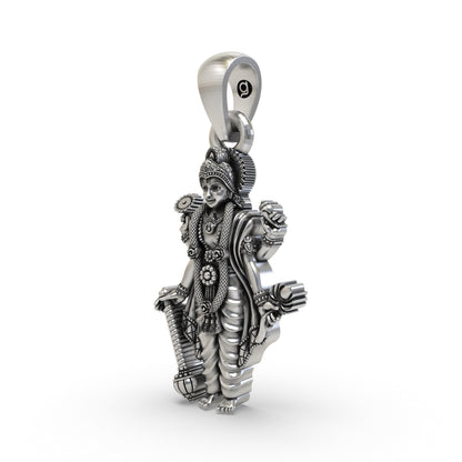925 Sterling Silver Lord Vishnu Pendant | Four-Armed Narayana with Shankh, Chakra, Gada & Lotus | Devotional Hindu Jewelry