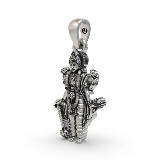 925 Sterling Silver Lord Vishnu Pendant | Four-Armed Narayana with Shankh, Chakra, Gada & Lotus | Devotional Hindu Jewelry
