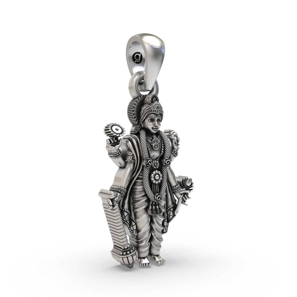 925 Sterling Silver Lord Vishnu Pendant | Four-Armed Narayana with Shankh, Chakra, Gada & Lotus | Devotional Hindu Jewelry