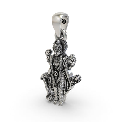 925 Sterling Silver Lord Vishnu Pendant | Four-Armed Narayana with Shankh, Chakra, Gada & Lotus | Devotional Hindu Jewelry