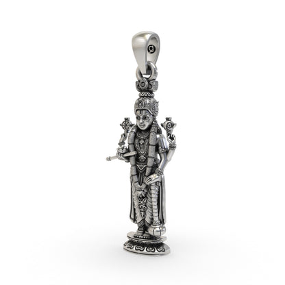 925 Sterling Silver Lord Vishnu Pendant | Narayana Devotional Hindu Jewelry | Handmade Spiritual Pendant for Men & Women