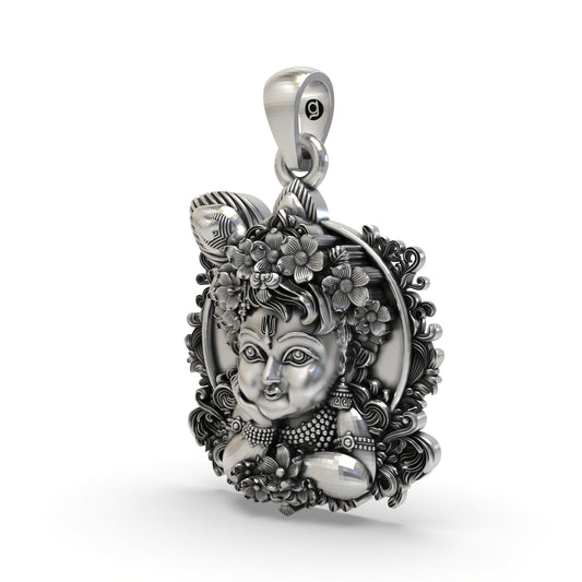 925 Silver Bal Krishna Face Pendant | Krishna Devotional Jewelry