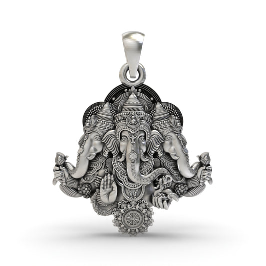 925 Silver Trimukhi Ganesha Pendant | Three-Faced Ganapati Jewelry