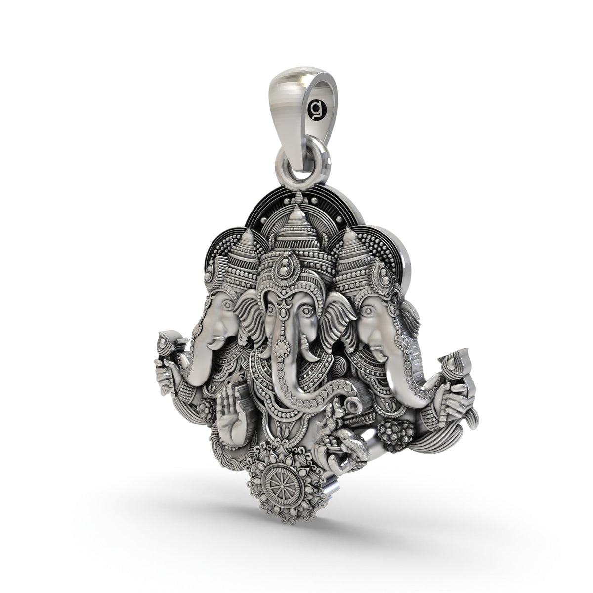 925 Silver Trimukhi Ganesha Pendant | Three-Faced Ganapati Jewelry