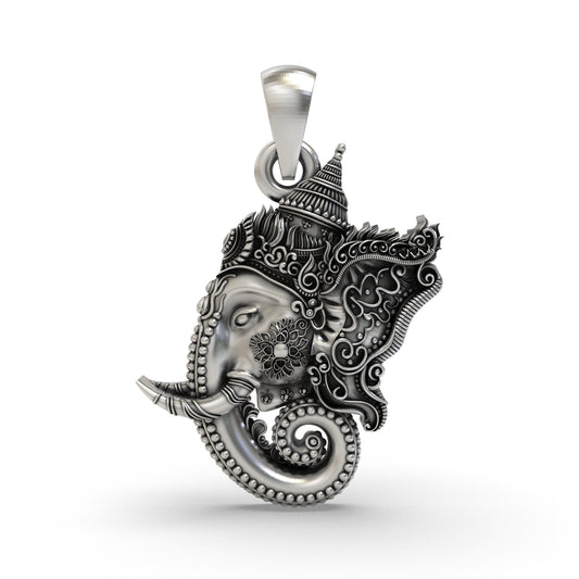 925 Silver Ganesha Face Pendant | Ganapati Protection Jewelry