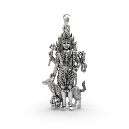 925 Sterling Silver Lord Bhairava Pendant | Kala Bhairav Idol with Trishul, Dog & Damaru