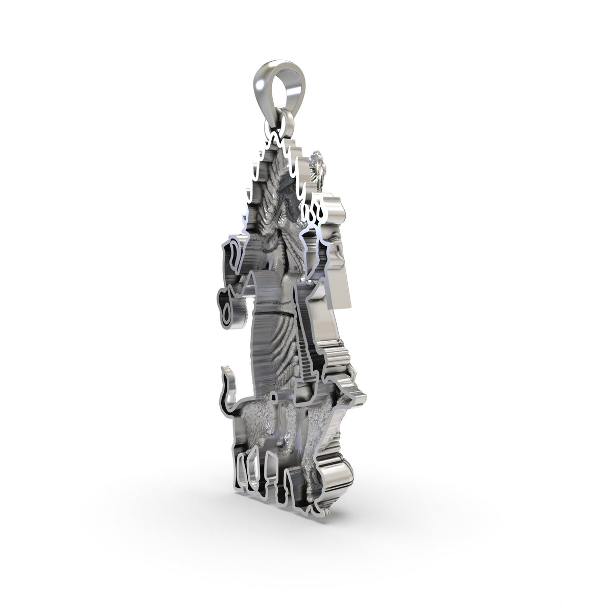 925 Sterling Silver Lord Bhairava Pendant | Kala Bhairav Idol with Trishul, Dog & Damaru