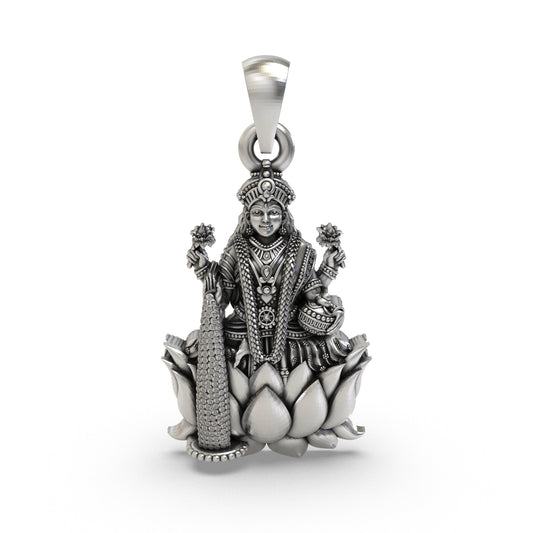 925 Silver Lakshmi Maa Pendant – Goddess Lakshmi Jewelry | Handmade Spiritual Pendant for Wealth & Prosperity