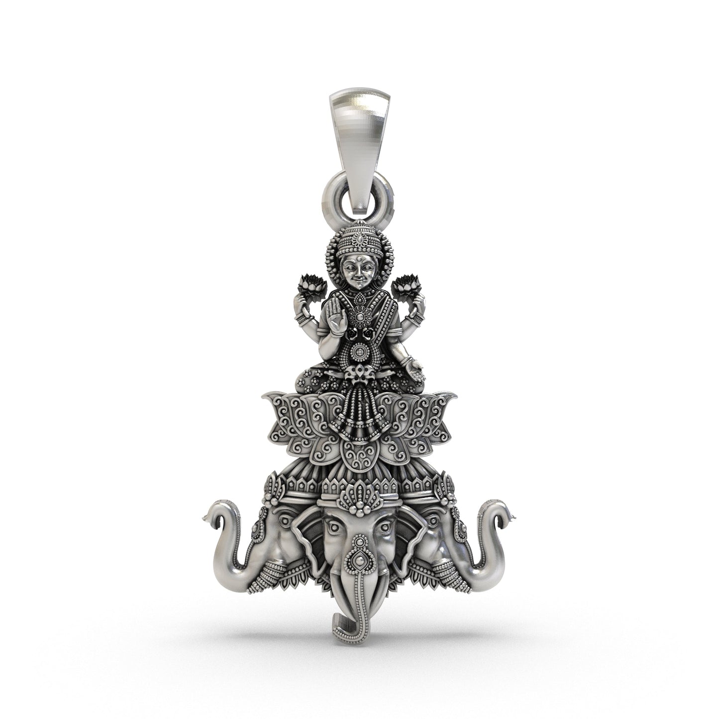 925 Silver Lakshmi Maa on Airavata Pendant – Goddess Lakshmi Jewelry | Handmade Spiritual Pendant for Wealth & Prosperity