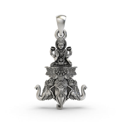 925 Silver Lakshmi Maa on Airavata Pendant – Goddess Lakshmi Jewelry | Handmade Spiritual Pendant for Wealth & Prosperity