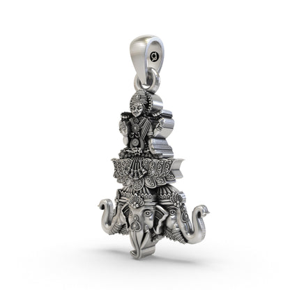 925 Silver Lakshmi Maa on Airavata Pendant – Goddess Lakshmi Jewelry | Handmade Spiritual Pendant for Wealth & Prosperity