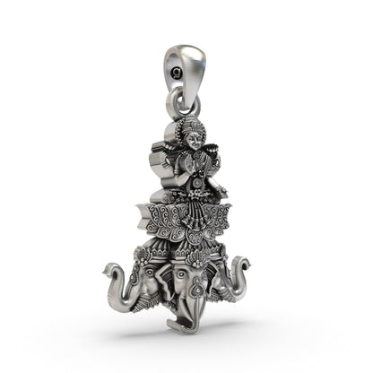 925 Silver Lakshmi Maa on Airavata Pendant – Goddess Lakshmi Jewelry | Handmade Spiritual Pendant for Wealth & Prosperity