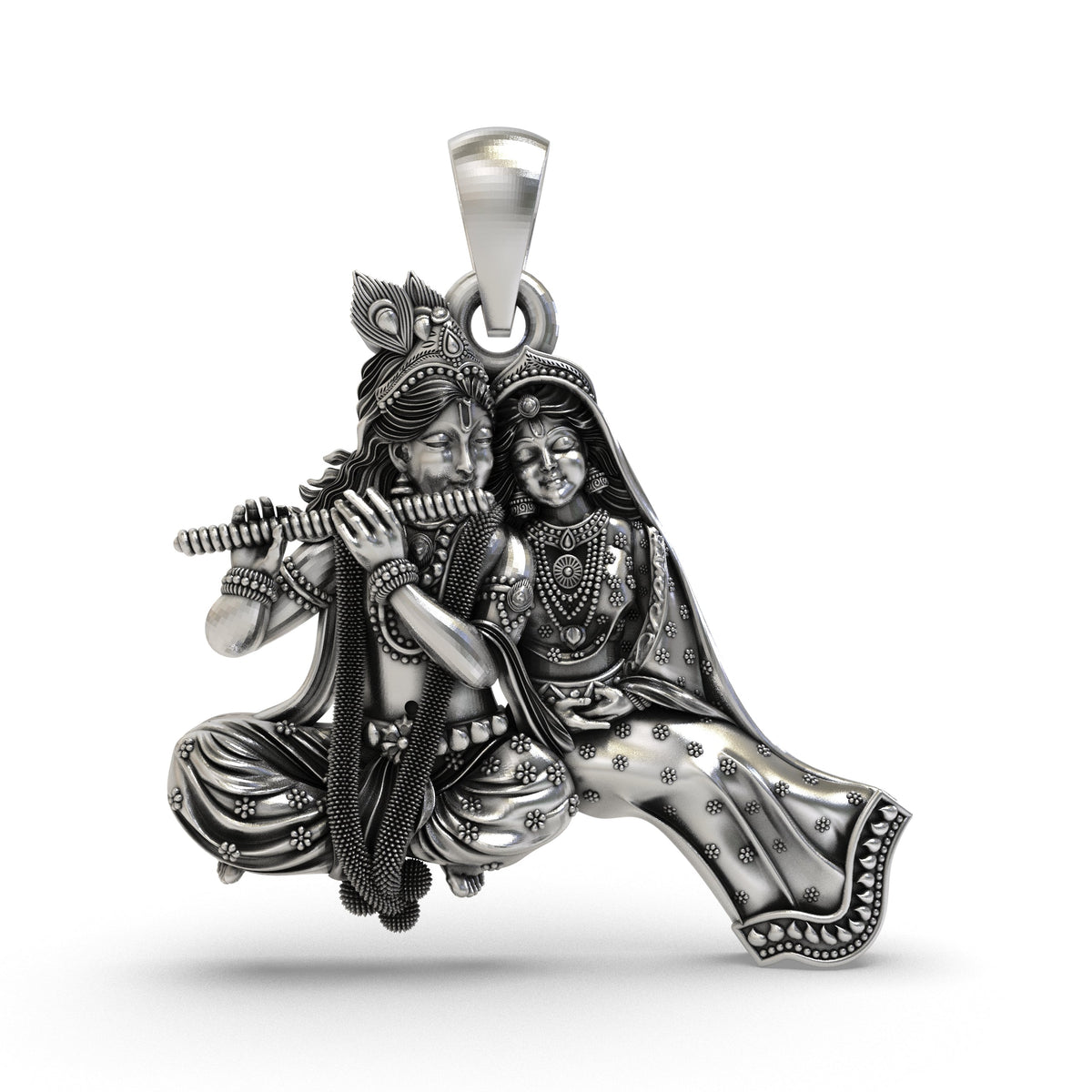 925 Silver Radha Krishna Flute Pendant – Handmade Devotional Jewelry | Symbol of Divine Love & Spiritual Connection