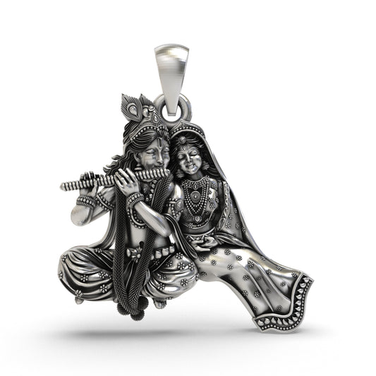 925 Silver Radha Krishna Flute Pendant – Handmade Devotional Jewelry | Symbol of Divine Love & Spiritual Connection