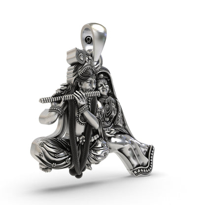 925 Silver Radha Krishna Flute Pendant – Handmade Devotional Jewelry | Symbol of Divine Love & Spiritual Connection