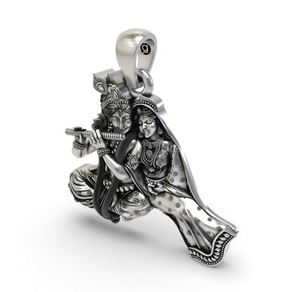 925 Silver Radha Krishna Flute Pendant – Handmade Devotional Jewelry | Symbol of Divine Love & Spiritual Connection