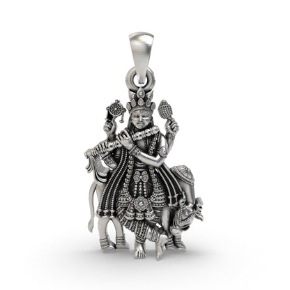 925 Silver Krishna Pendant with Shankha Chakra & Cow – Handmade Devotional Jewelry | Lord Krishna Spiritual Pendant