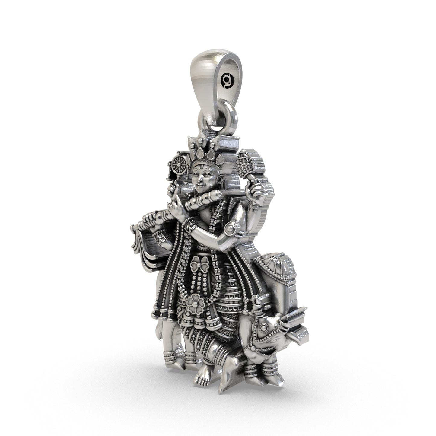 925 Silver Krishna Pendant with Shankha Chakra & Cow – Handmade Devotional Jewelry | Lord Krishna Spiritual Pendant
