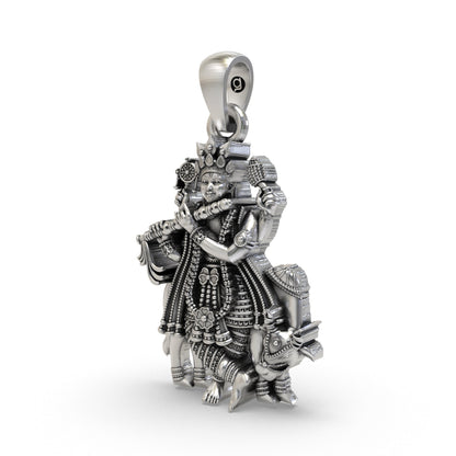 925 Silver Krishna Pendant with Shankha Chakra & Cow – Handmade Devotional Jewelry | Lord Krishna Spiritual Pendant