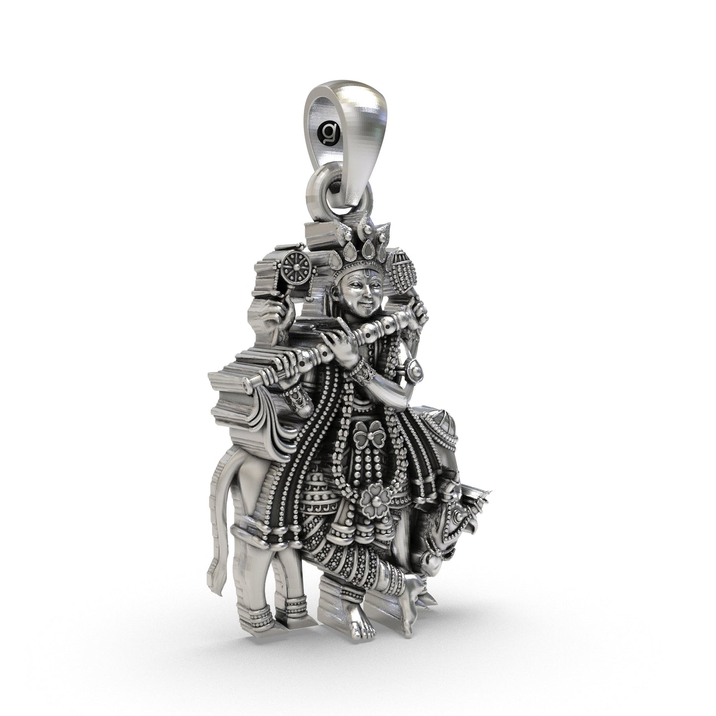 925 Silver Krishna Pendant with Shankha Chakra & Cow – Handmade Devotional Jewelry | Lord Krishna Spiritual Pendant