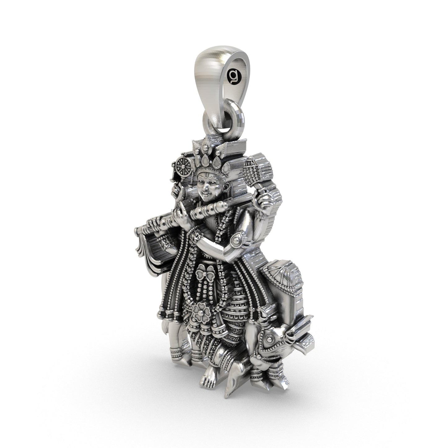925 Silver Krishna Pendant with Shankha Chakra & Cow – Handmade Devotional Jewelry | Lord Krishna Spiritual Pendant