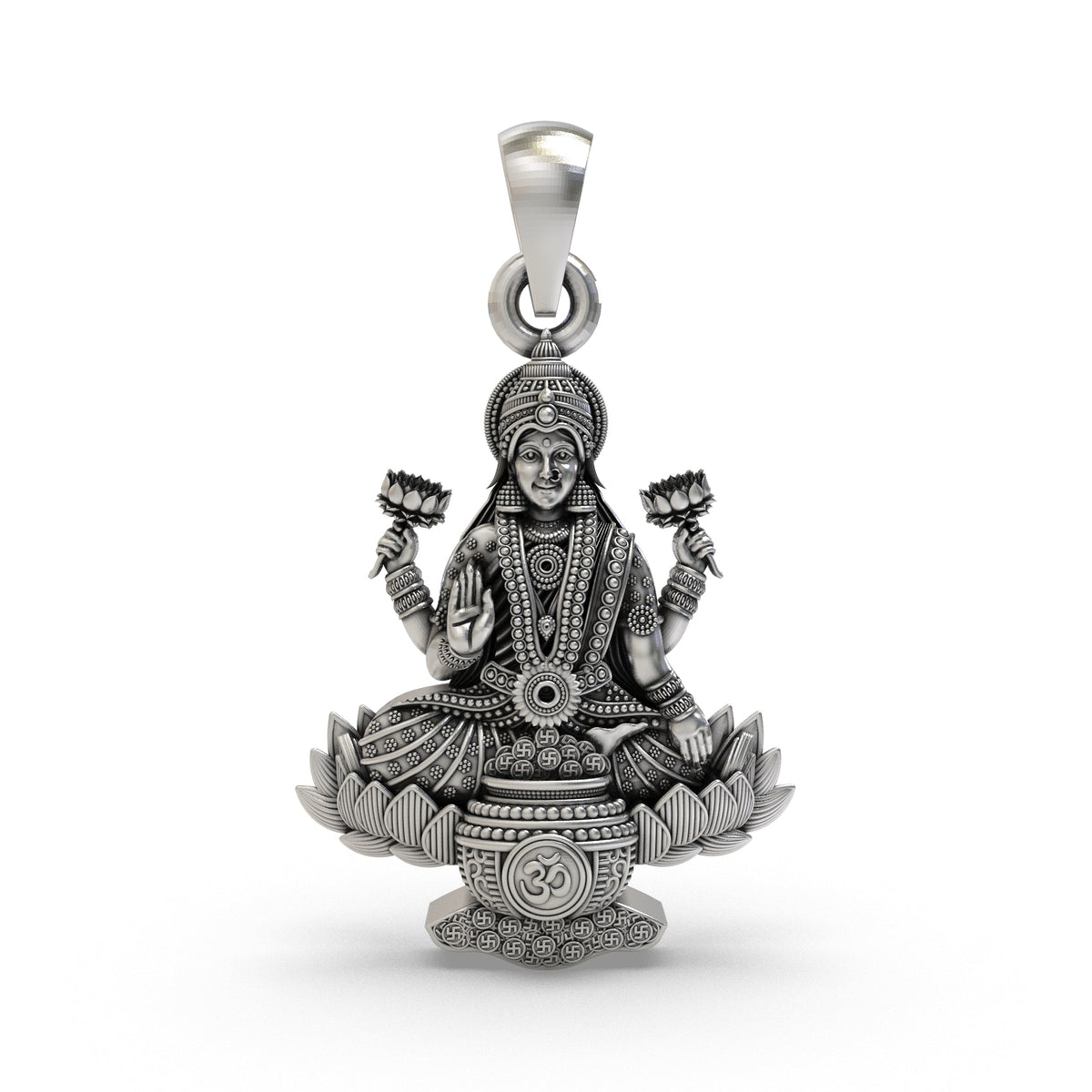 925 Silver Lakshmi Maa Lotus Pendant | Om Symbol Jewelry