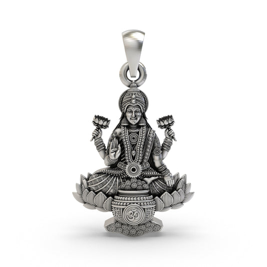 925 Silver Lakshmi Maa Lotus Pendant | Om Symbol Jewelry