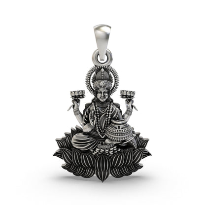 925 Silver Lakshmi Maa Lotus Pendant | Wealth & Fortune Jewelry