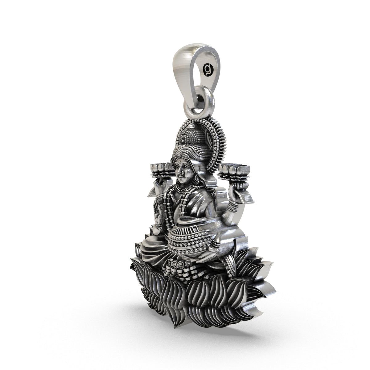 925 Silver Lakshmi Maa Lotus Pendant | Wealth & Fortune Jewelry