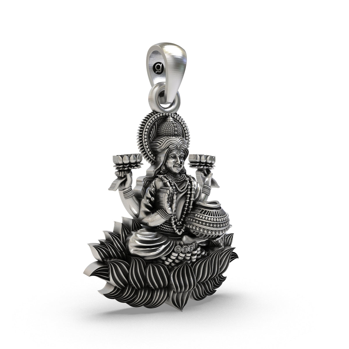 925 Silver Lakshmi Maa Lotus Pendant | Wealth & Fortune Jewelry