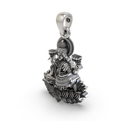 925 Silver Lakshmi Maa Lotus Pendant | Wealth & Fortune Jewelry