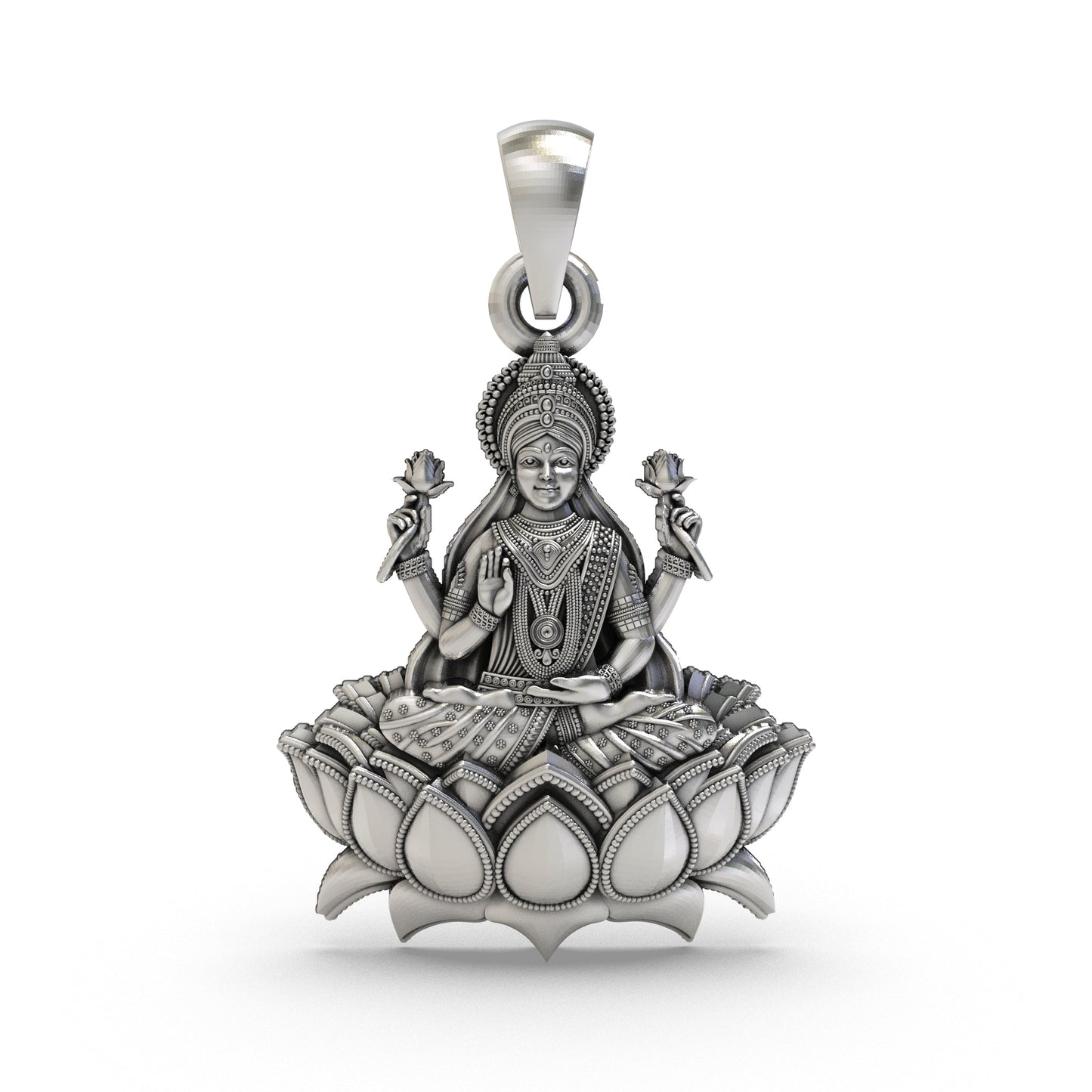 925 Silver Lakshmi Maa Lotus Pendant – Goddess Lakshmi Jewelry | Handmade Spiritual Pendant for Wealth & Prosperity