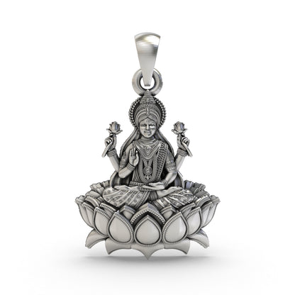 925 Silver Lakshmi Maa Lotus Pendant – Goddess Lakshmi Jewelry | Handmade Spiritual Pendant for Wealth & Prosperity