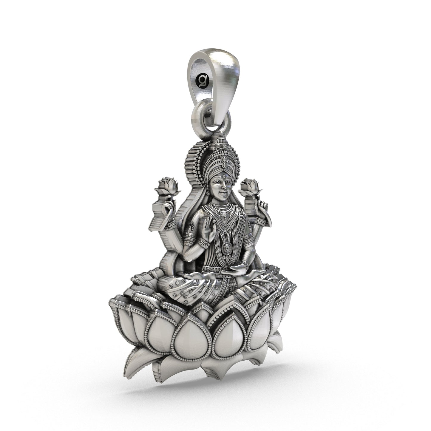 925 Silver Lakshmi Maa Lotus Pendant – Goddess Lakshmi Jewelry | Handmade Spiritual Pendant for Wealth & Prosperity