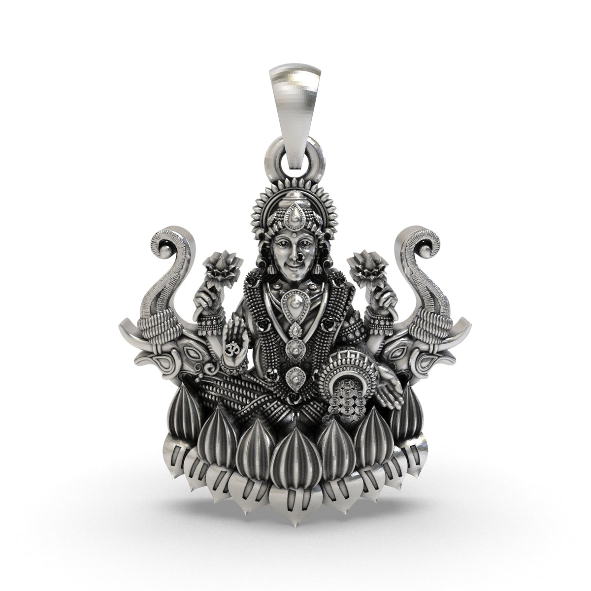 925 Silver Lakshmi Maa with Elephants Pendant – Goddess Lakshmi Jewelry | Handmade Spiritual Pendant for Wealth & Prosperity