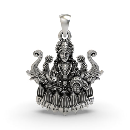 925 Silver Lakshmi Maa with Elephants Pendant – Goddess Lakshmi Jewelry | Handmade Spiritual Pendant for Wealth & Prosperity