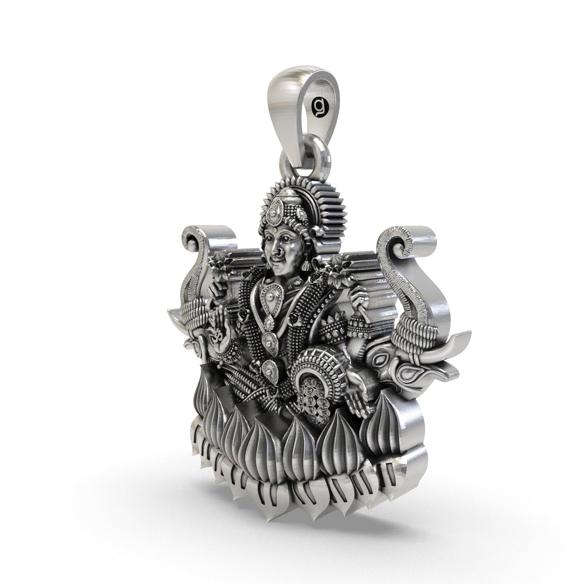 925 Silver Lakshmi Maa with Elephants Pendant – Goddess Lakshmi Jewelry | Handmade Spiritual Pendant for Wealth & Prosperity