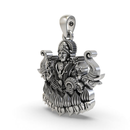925 Silver Lakshmi Maa with Elephants Pendant – Goddess Lakshmi Jewelry | Handmade Spiritual Pendant for Wealth & Prosperity