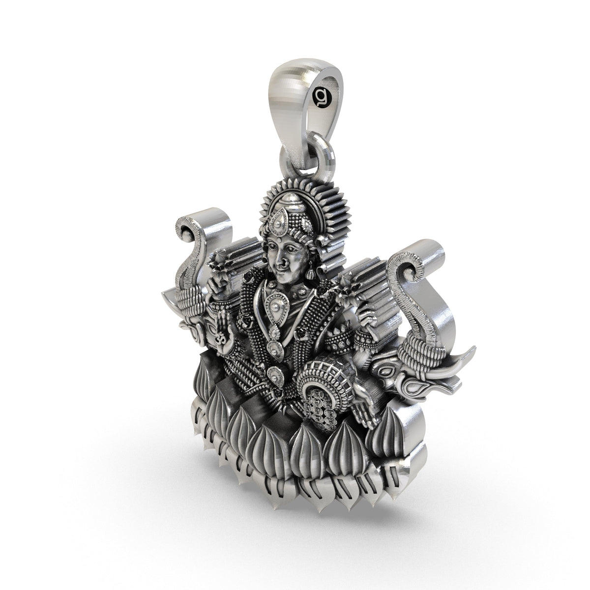 925 Silver Lakshmi Maa with Elephants Pendant – Goddess Lakshmi Jewelry | Handmade Spiritual Pendant for Wealth & Prosperity