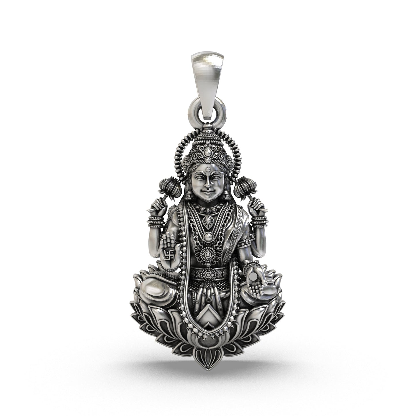 925 Silver Lakshmi Pendant | Goddess Mahalakshmi Lotus Idol – Shukan Jewellers
