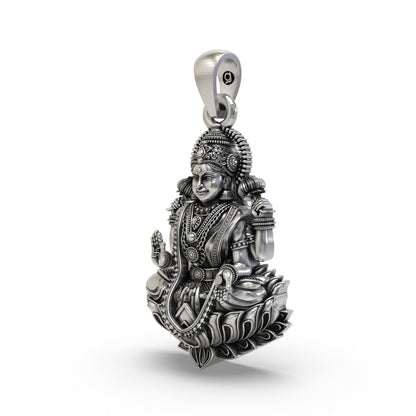 925 Silver Lakshmi Pendant | Goddess Mahalakshmi Lotus Idol – Shukan Jewellers