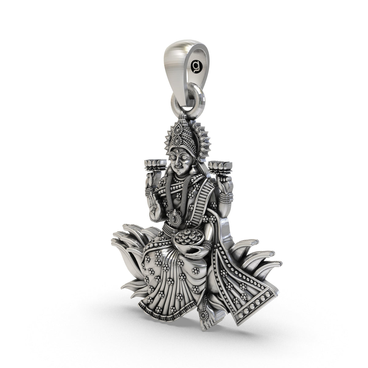 925 Silver Lakshmi Maa Lotus Pendant – Goddess Lakshmi Jewelry | Handmade Spiritual Pendant for Wealth & Prosperity