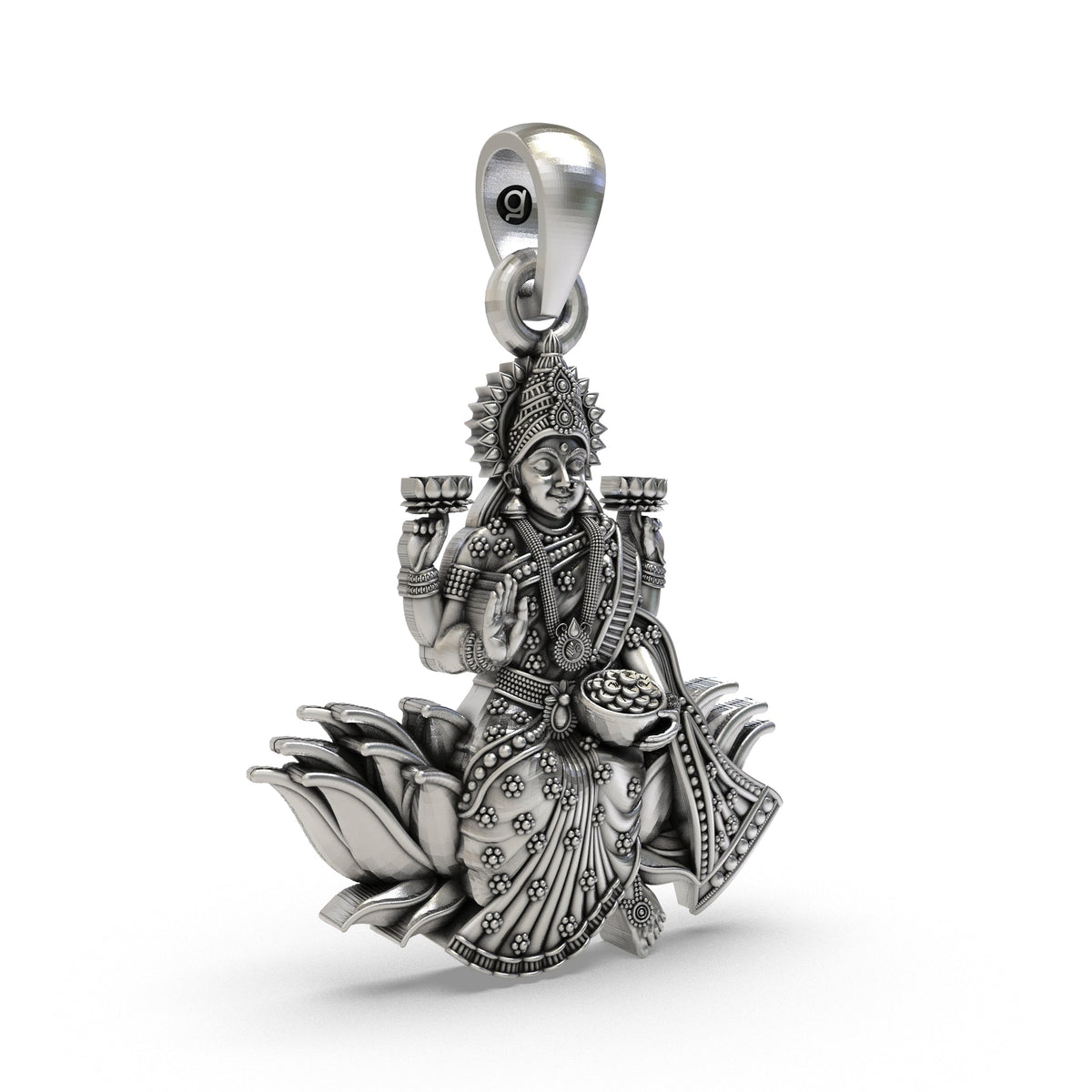 925 Silver Lakshmi Maa Lotus Pendant – Goddess Lakshmi Jewelry | Handmade Spiritual Pendant for Wealth & Prosperity