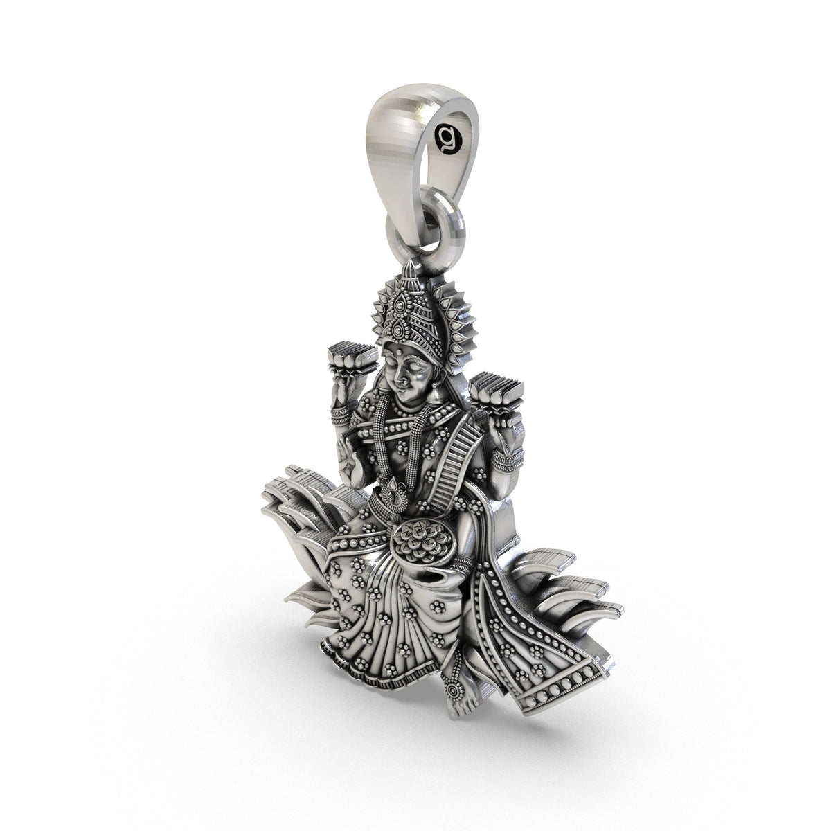 925 Silver Lakshmi Maa Lotus Pendant – Goddess Lakshmi Jewelry | Handmade Spiritual Pendant for Wealth & Prosperity