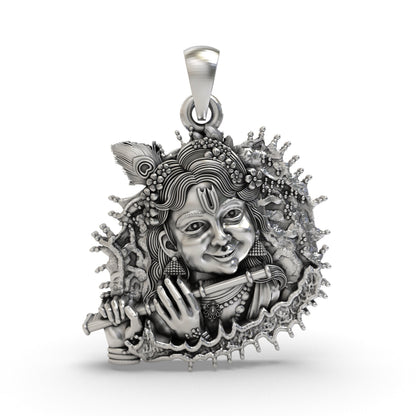 925 Silver Bal Krishna Flute Pendant – Handmade Krishna Devotional Jewelry | Spiritual Pendant for Blessings & Devotion