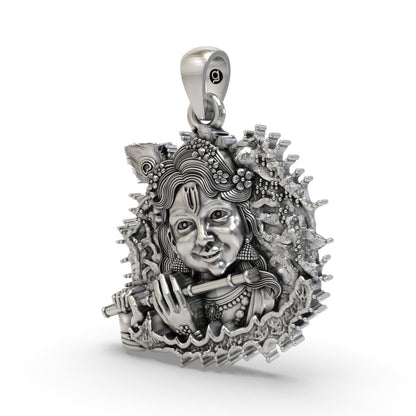 925 Silver Bal Krishna Flute Pendant – Handmade Krishna Devotional Jewelry | Spiritual Pendant for Blessings & Devotion