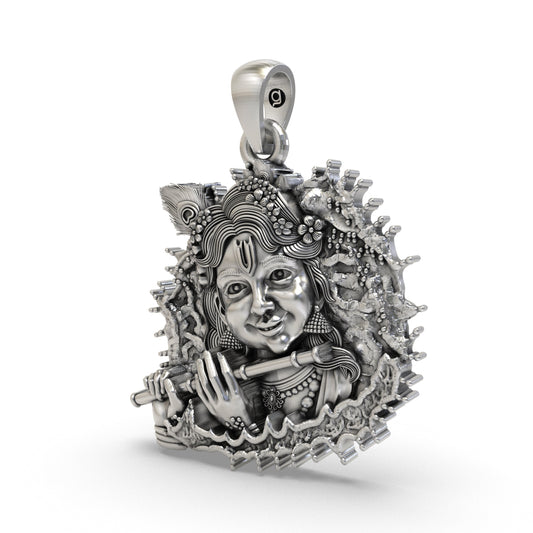 925 Silver Bal Krishna Flute Pendant – Handmade Krishna Devotional Jewelry | Spiritual Pendant for Blessings & Devotion
