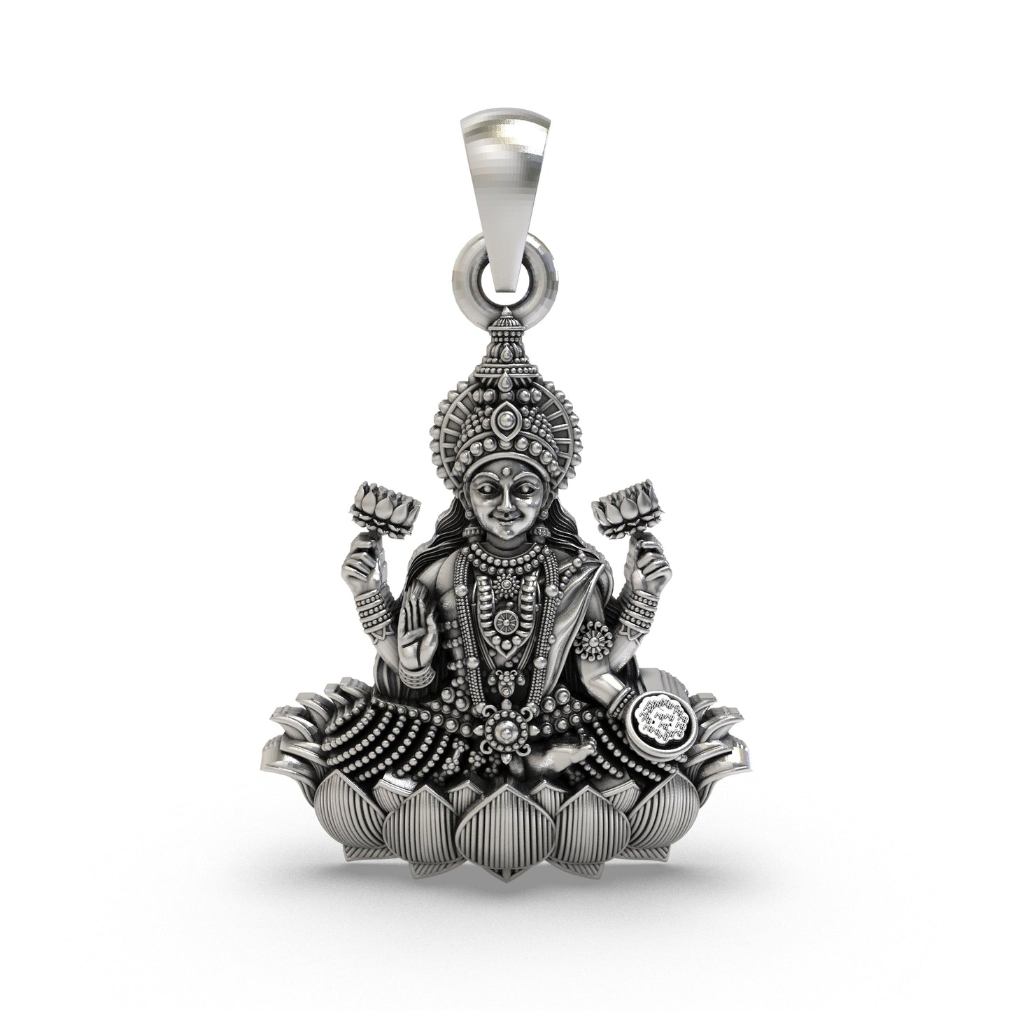 925 Silver Lakshmi Maa Lotus Pendant – Goddess Lakshmi Jewelry | Handmade Spiritual Pendant for Wealth, Fortune & Prosperity